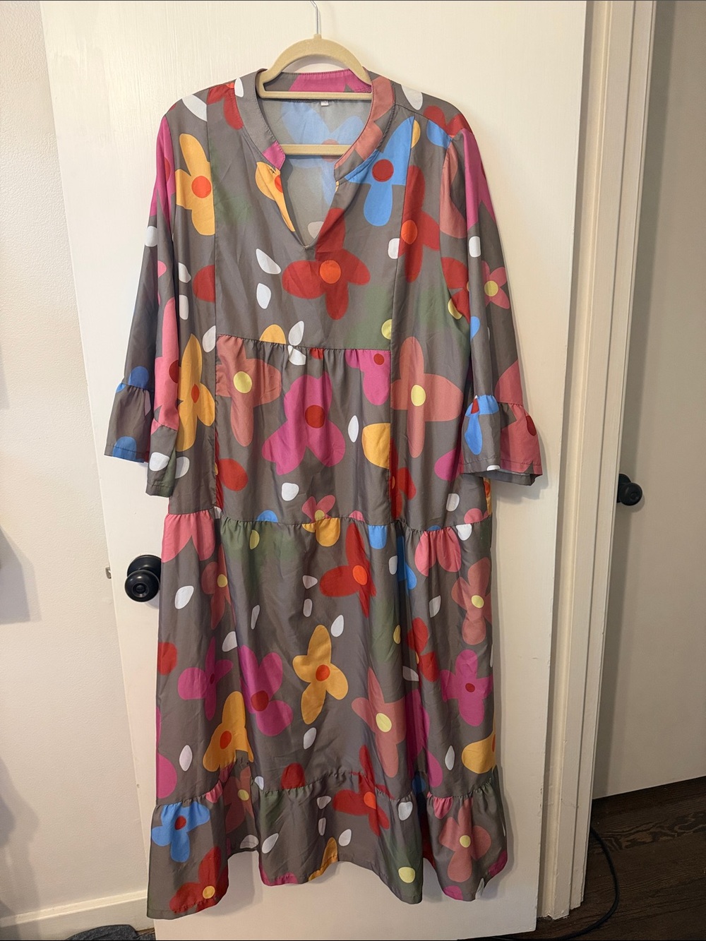 Women's Floral Tiered Midi Dress - Multicolor XL